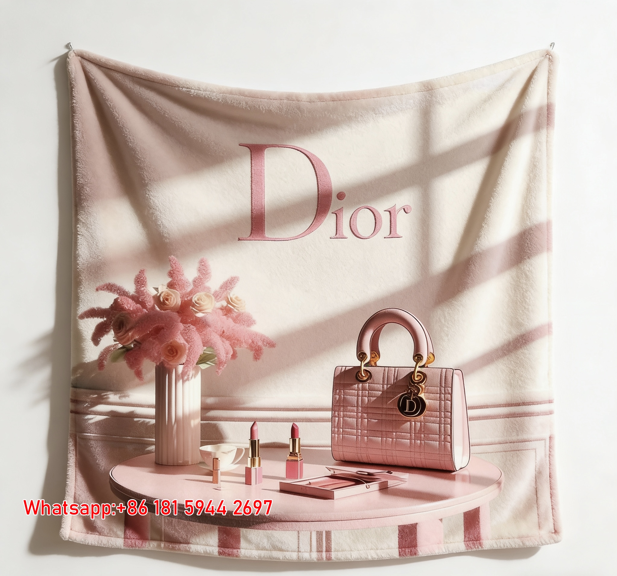 Dior Pink Luxury Bag Flannel Sofa Throw Blanket D362
